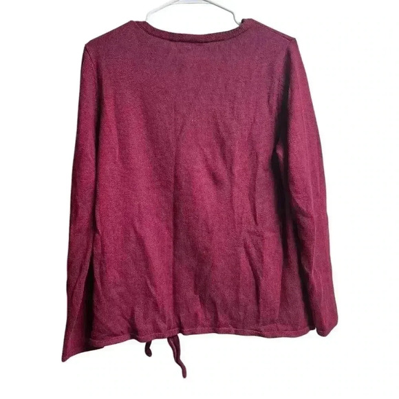 J.Jjill Pure Jill Medium Maroon Cotton/Wool Blend Sweater Front Tie Detail - Picture 8 of 8